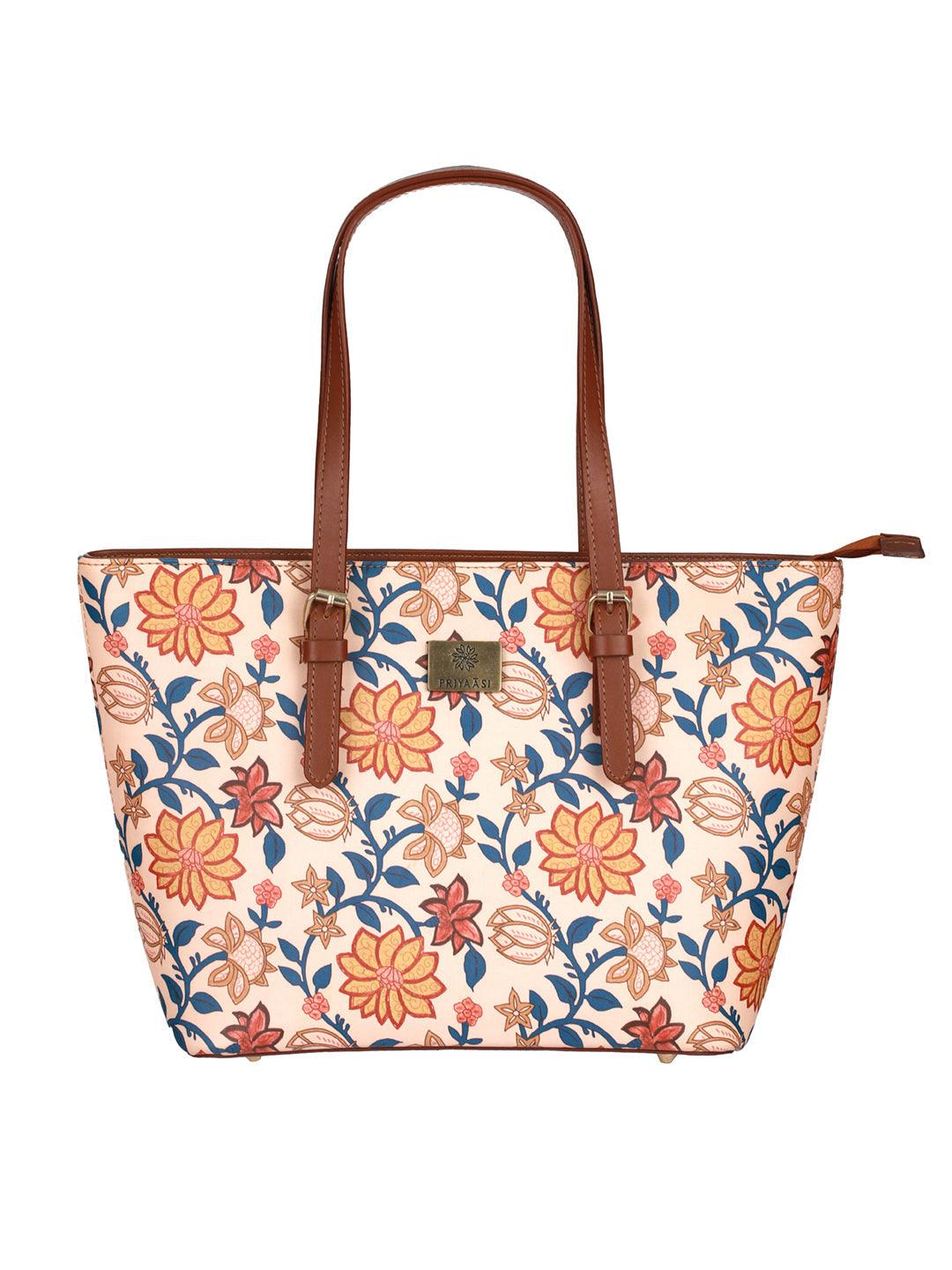 Women's Floral Kalamkari Multicoloured Tote Bag - Priyaasi - Indiakreations