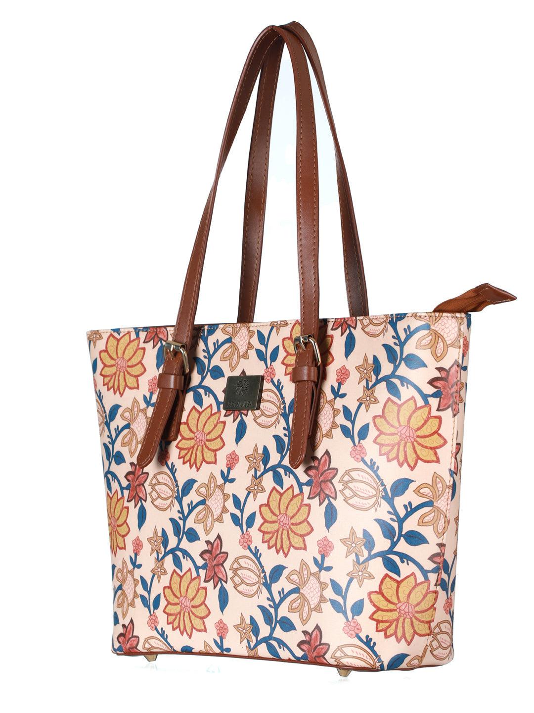 Women's Floral Kalamkari Multicoloured Tote Bag - Priyaasi - Indiakreations