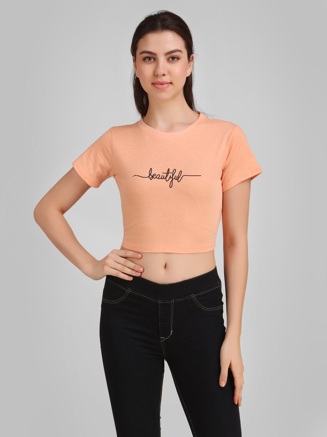 Women Peach Crop Top - NOZ2TOZ - Indiakreations