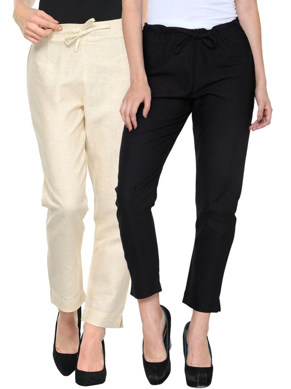 Women's Pack Of 2 Cigarette Trousers In Off-White And Black - Noz2Toz - Indiakreations