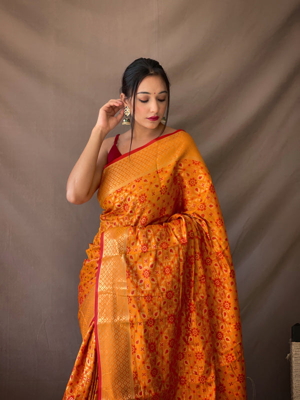 Women's Yellow Color Rajkoti Patola Silk Mustard Yellow - TASARIKA