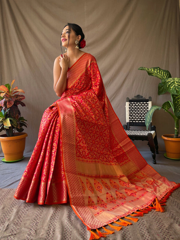 Women's  Red Color Rajkoti Patola Silk Red - TASARIKA