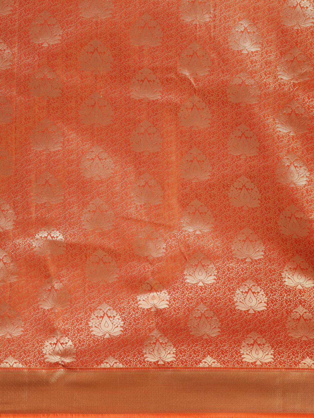 Women's Orange Kanjeevaram Zari Brocade Self Design - Thara Sarees - Indiakreations