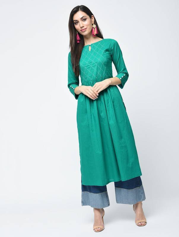 Women's Key Hole Neck Flared Kurta - Aniyah