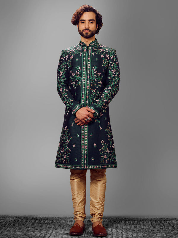 Dark Forest Green Bold Ethnic Wear For Men