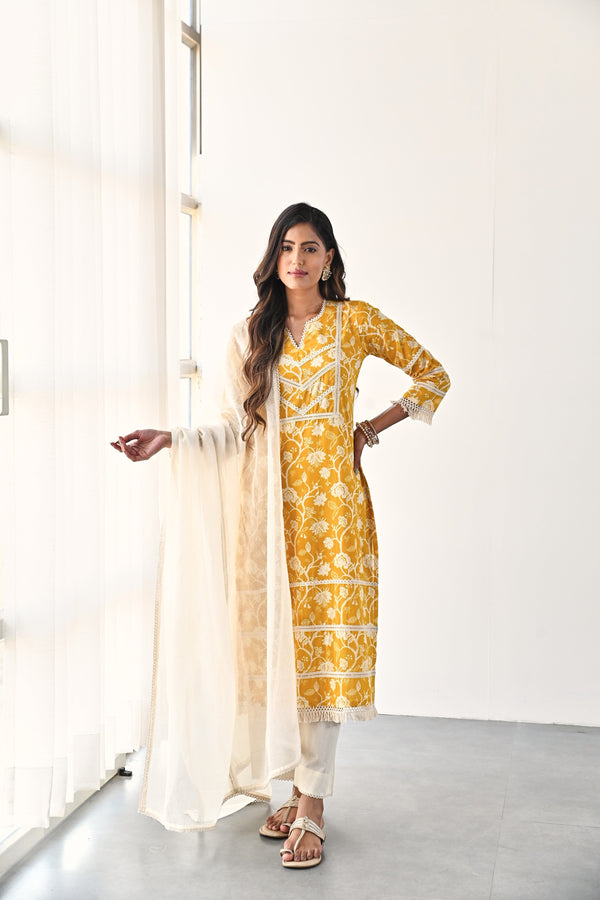 Mustard Lace Kurta Set