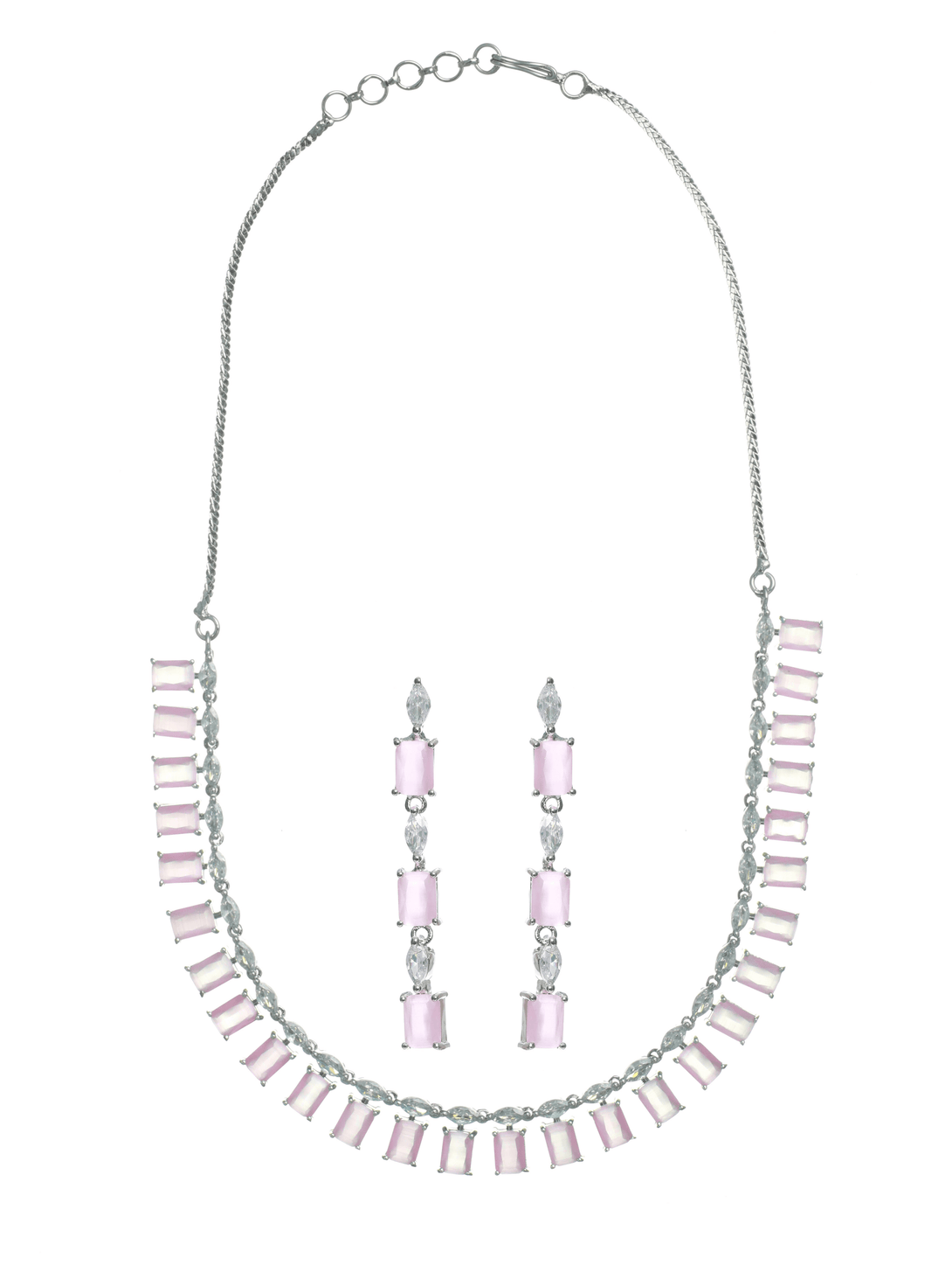 Women's Silver-Toned & Pink Ad-Studded Handcrafted Jewellery Set - Jazz And Sizzle - Indiakreations