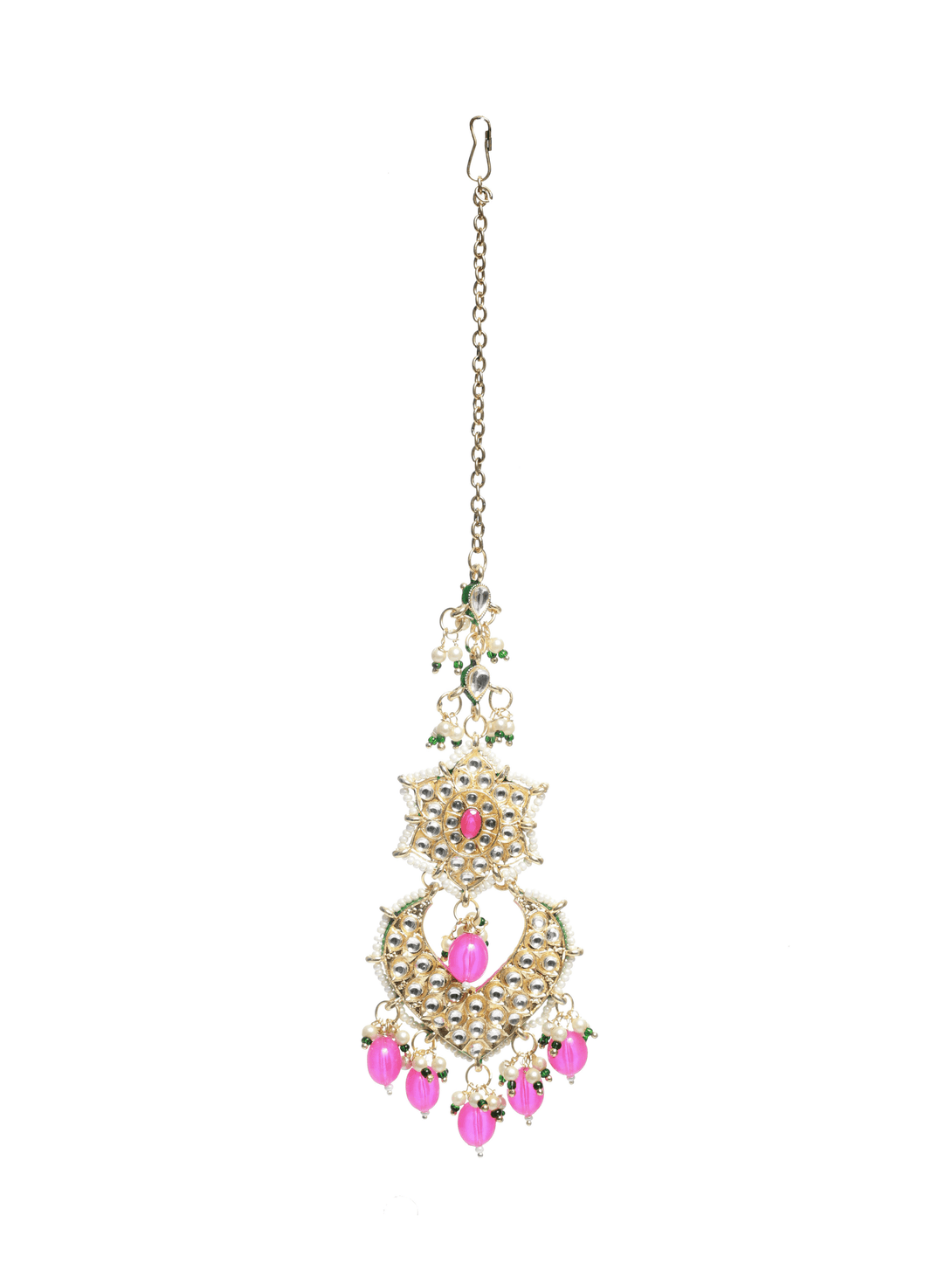 Women's Pink Gold-Plated Kundan-Studded Enamelled Beaded Jewellery Set - Jazz and Sizzle - Indiakreations