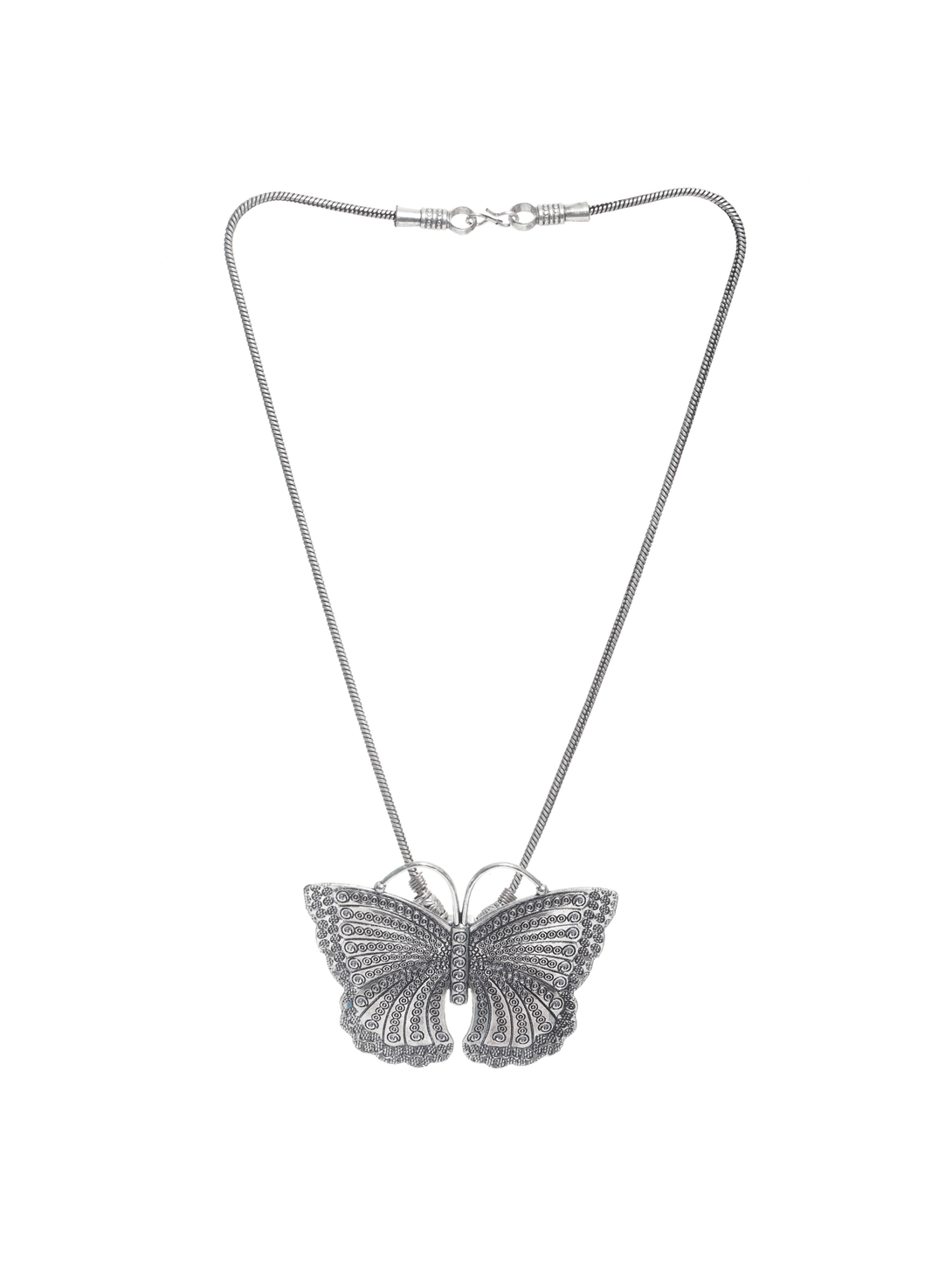 Women's Oxidised Silver-Plated Butterfly Shaped Pendant With Chain - Jazz And Sizzle - Indiakreations