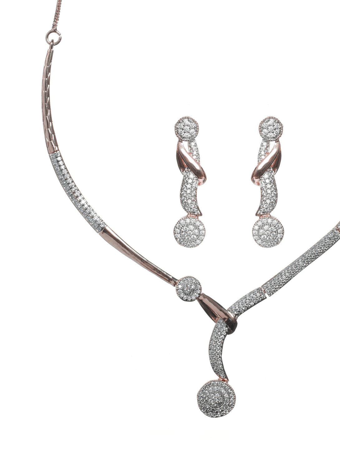 Women's Rose Gold-Plated American Diamond & Cz Stone-Studded Jewellery Set - Jazz And Sizzle - Indiakreations