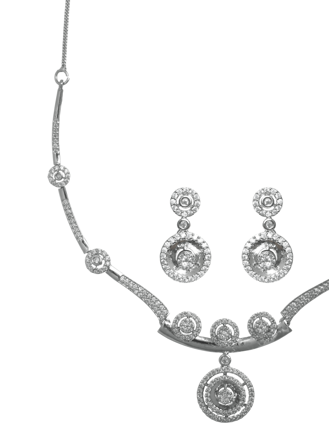 Women's Silver-Plated American Diamond & Cz Stone-Studded Jewellery Set - Jazz And Sizzle - Indiakreations