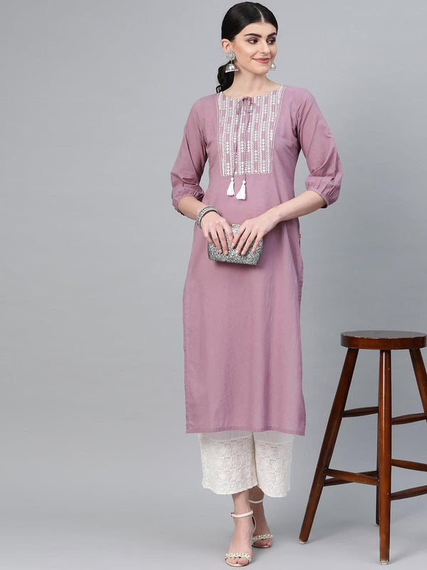 Mauve Straight Kurta With Zari - Indiakreations