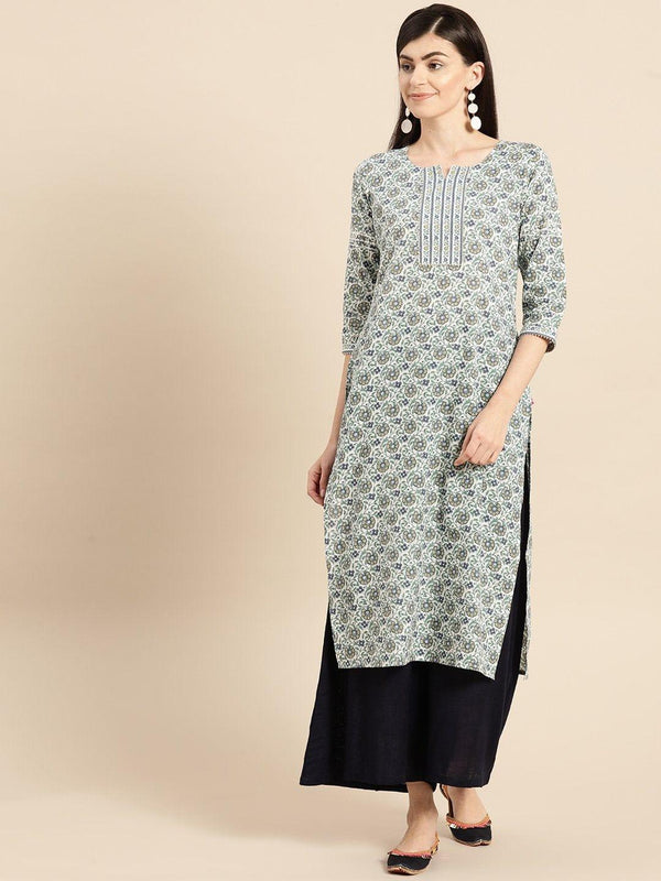 White Floral Printed Kurta - Indiakreations