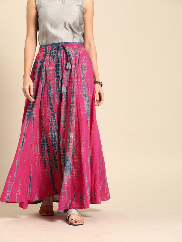 Women's Pink and Blue Dyed Maxi Flared Skirt - Varanga