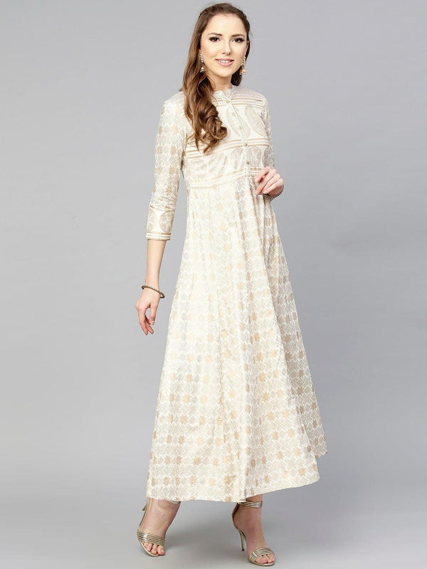 Off-White & Golden Printed Anarkali Kurta - Indiakreations