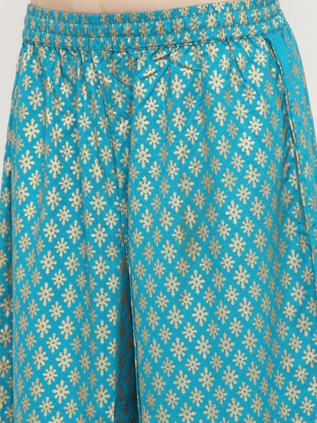 Varanga Women Teal Gold-Toned Ethnic Motifs Printed Ethnic Palazzos - Indiakreations