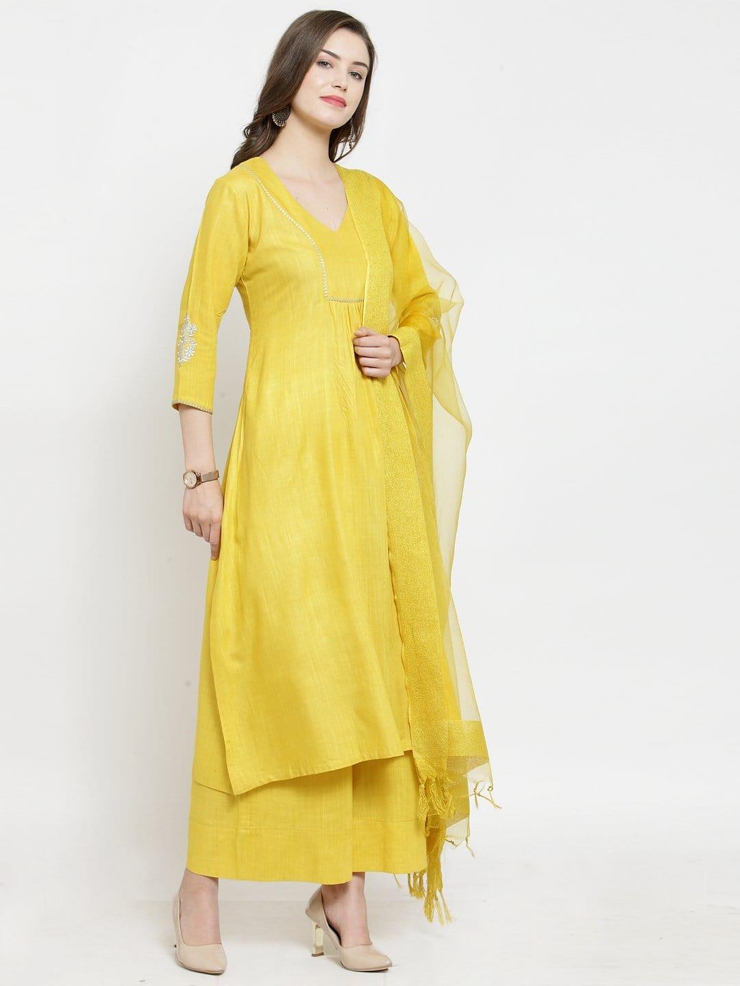 Yellow Bhagalpuri Kurta Palazzo Set - Indiakreations