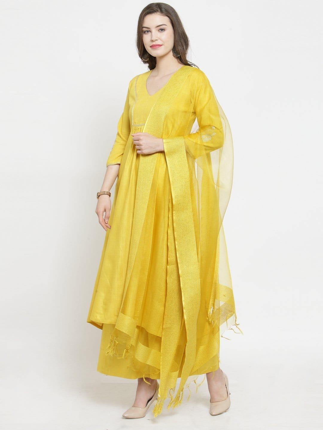 Yellow Bhagalpuri Kurta Palazzo Set - Indiakreations