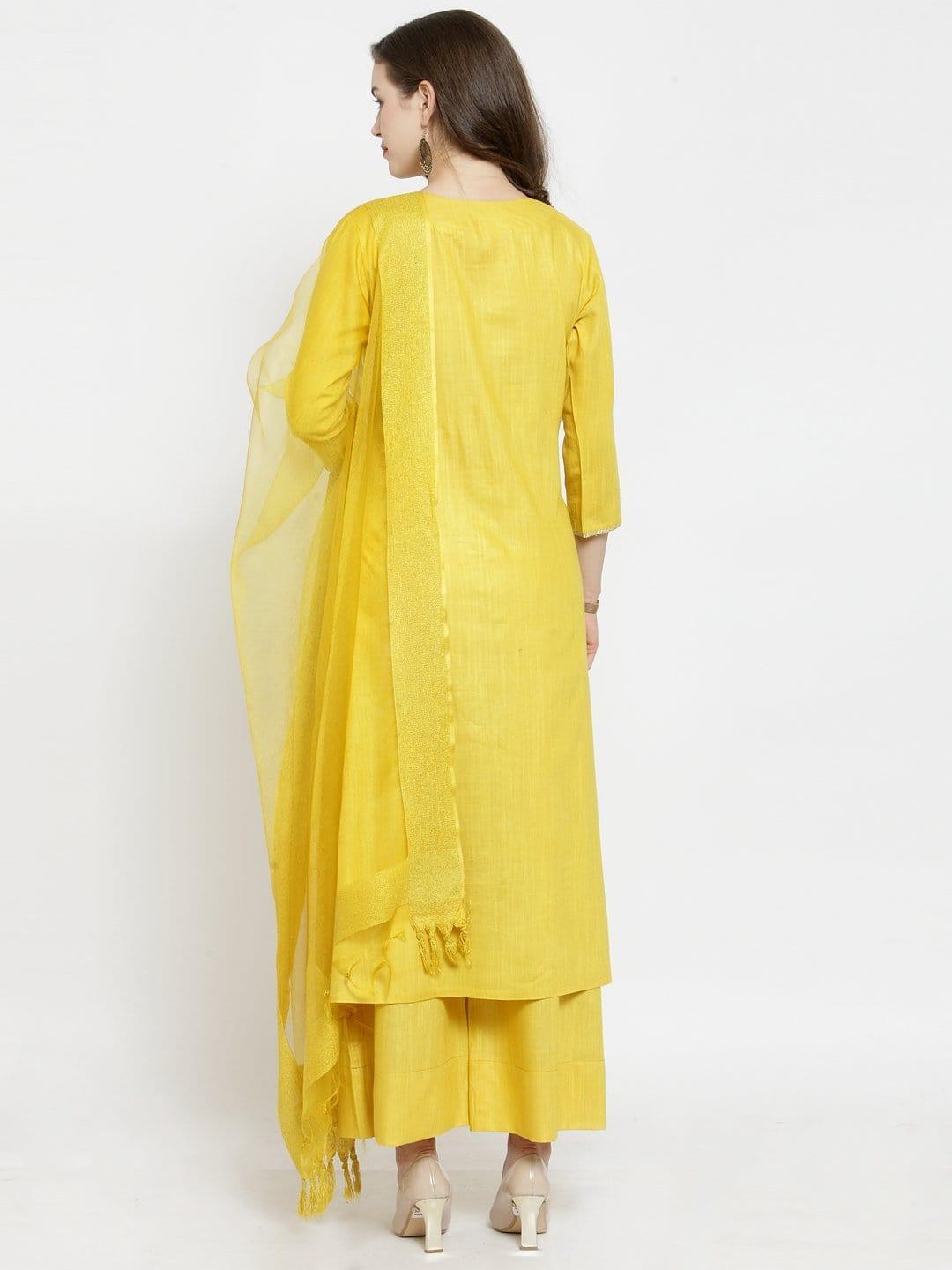 Yellow Bhagalpuri Kurta Palazzo Set - Indiakreations