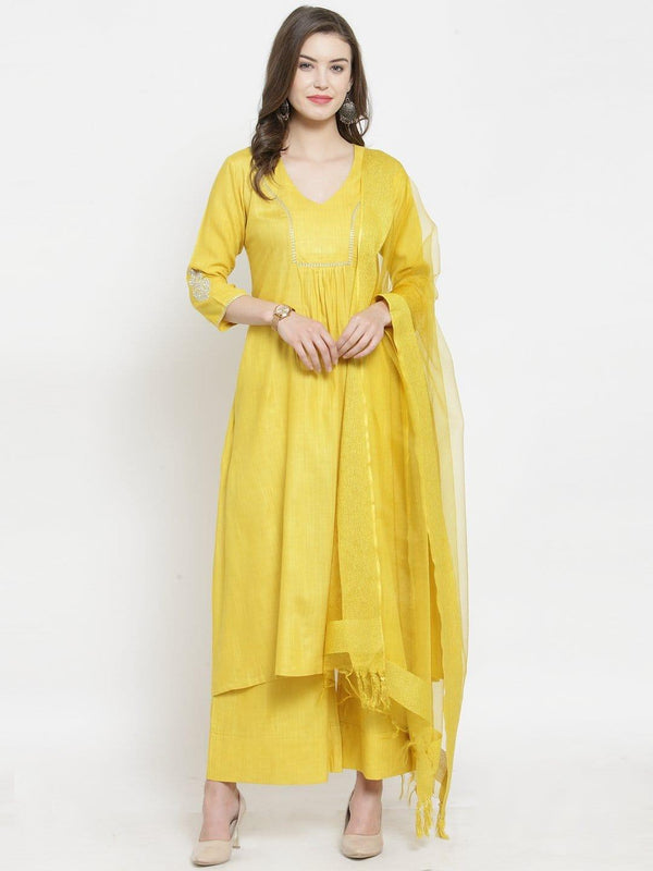 Yellow Bhagalpuri Kurta Palazzo Set - Indiakreations