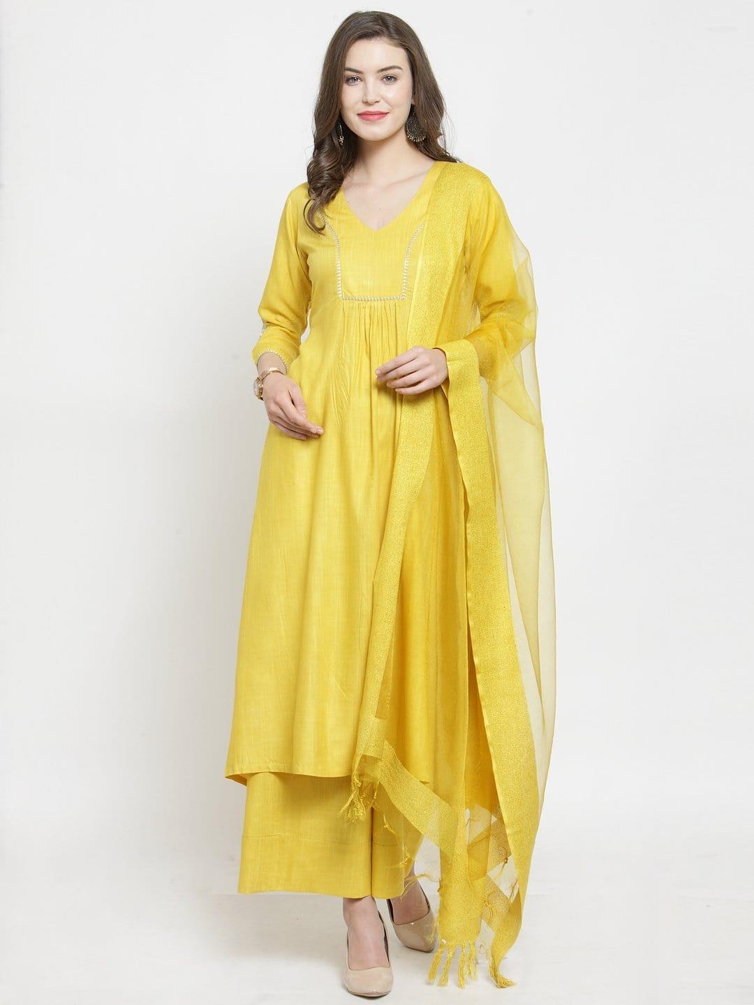 Yellow Bhagalpuri Kurta Palazzo Set - Indiakreations