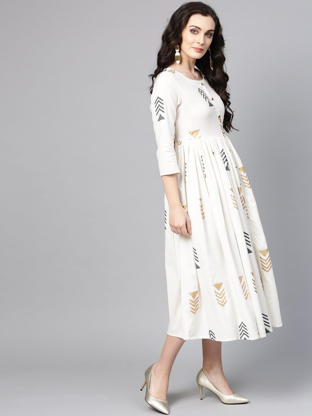 Women Off-White A-Line Dress - Indiakreations