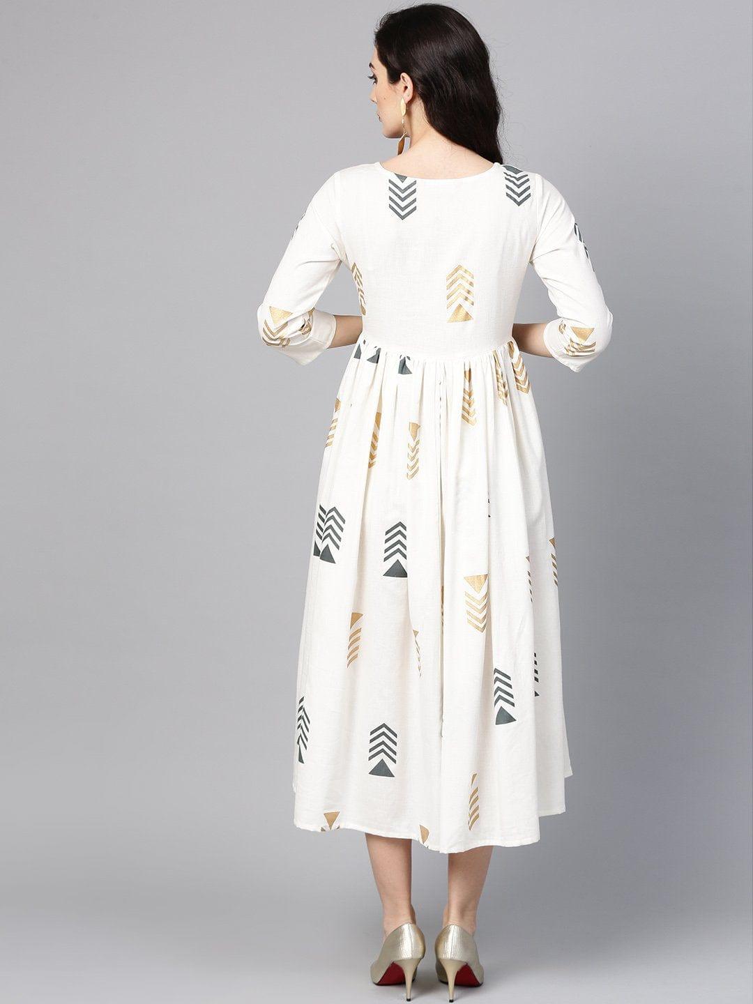 Women Off-White A-Line Dress - Indiakreations