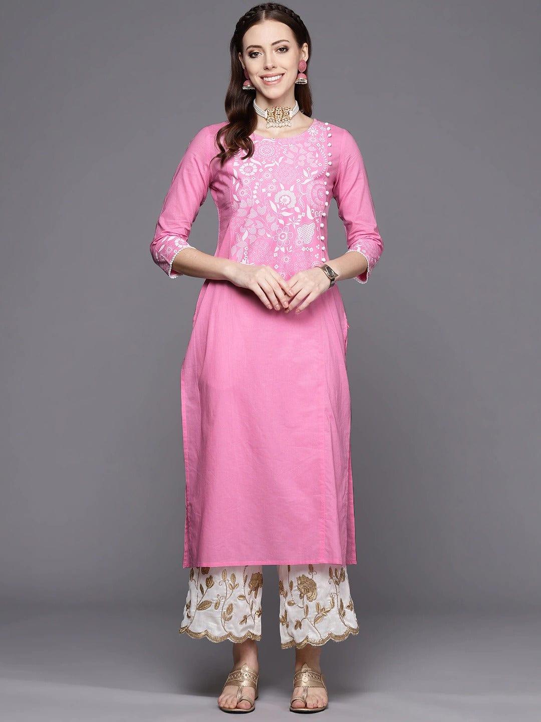 Varanga Women Pink Ethnic Motifs Yoke Design Kurta - Indiakreations