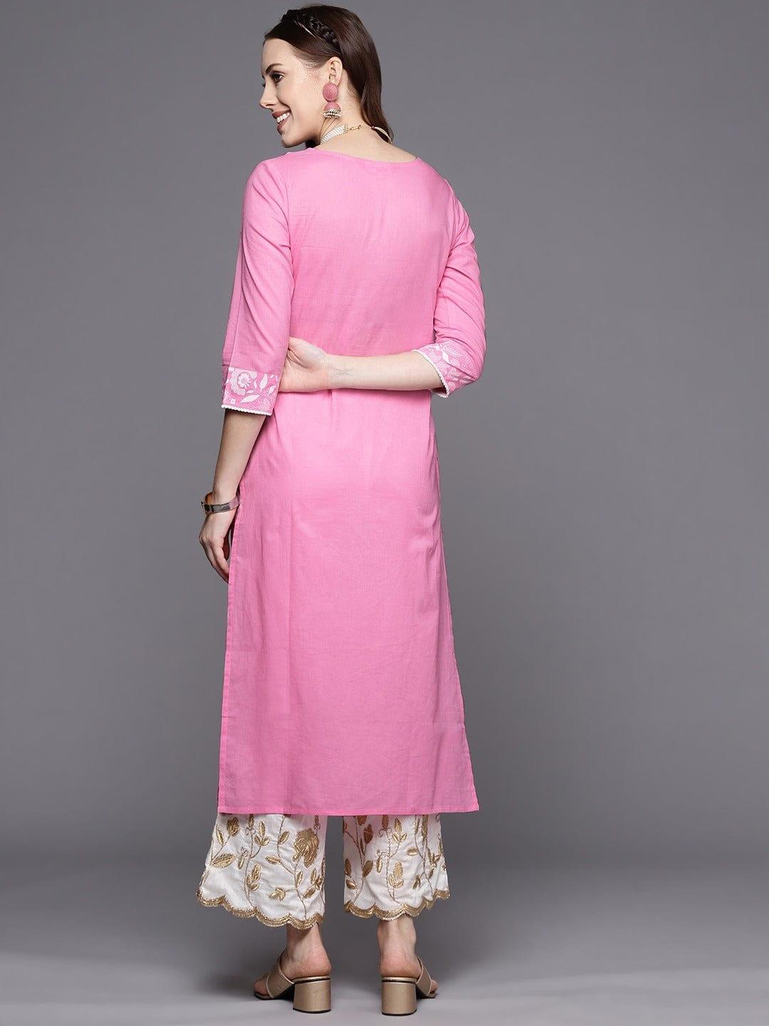 Varanga Women Pink Ethnic Motifs Yoke Design Kurta - Indiakreations