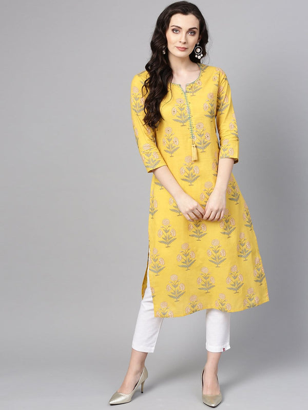 Women's Mustard Marigold Cotton Straight Kurta - Varanga