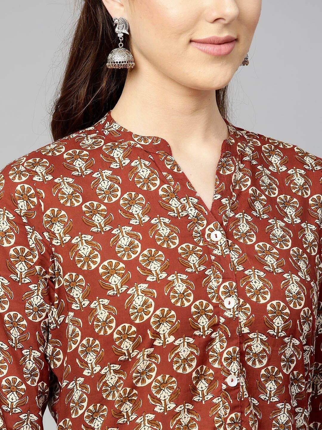 Varanga Women Rust Ethnic Motifs Printed Kurta - Indiakreations