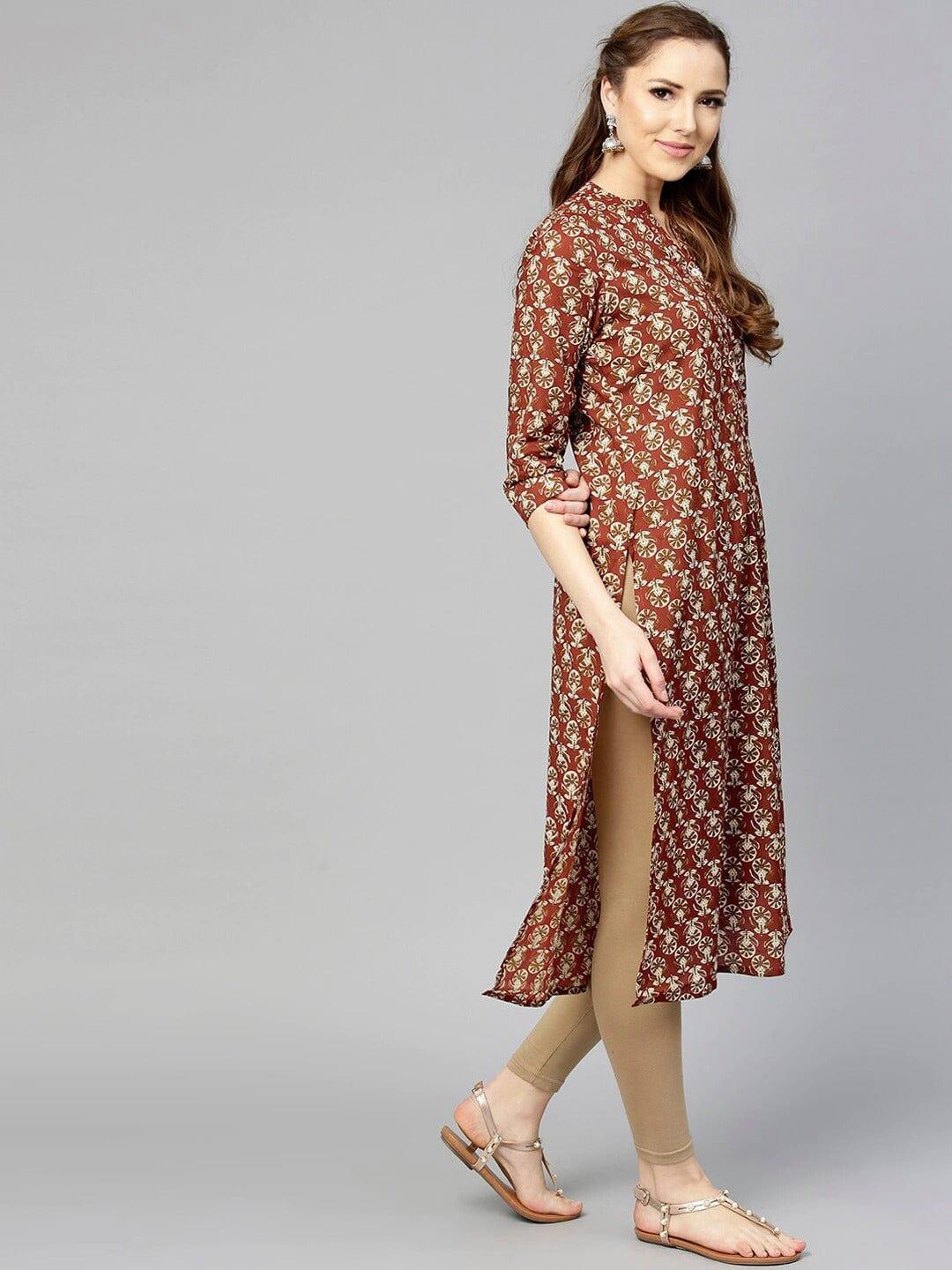 Varanga Women Rust Ethnic Motifs Printed Kurta - Indiakreations