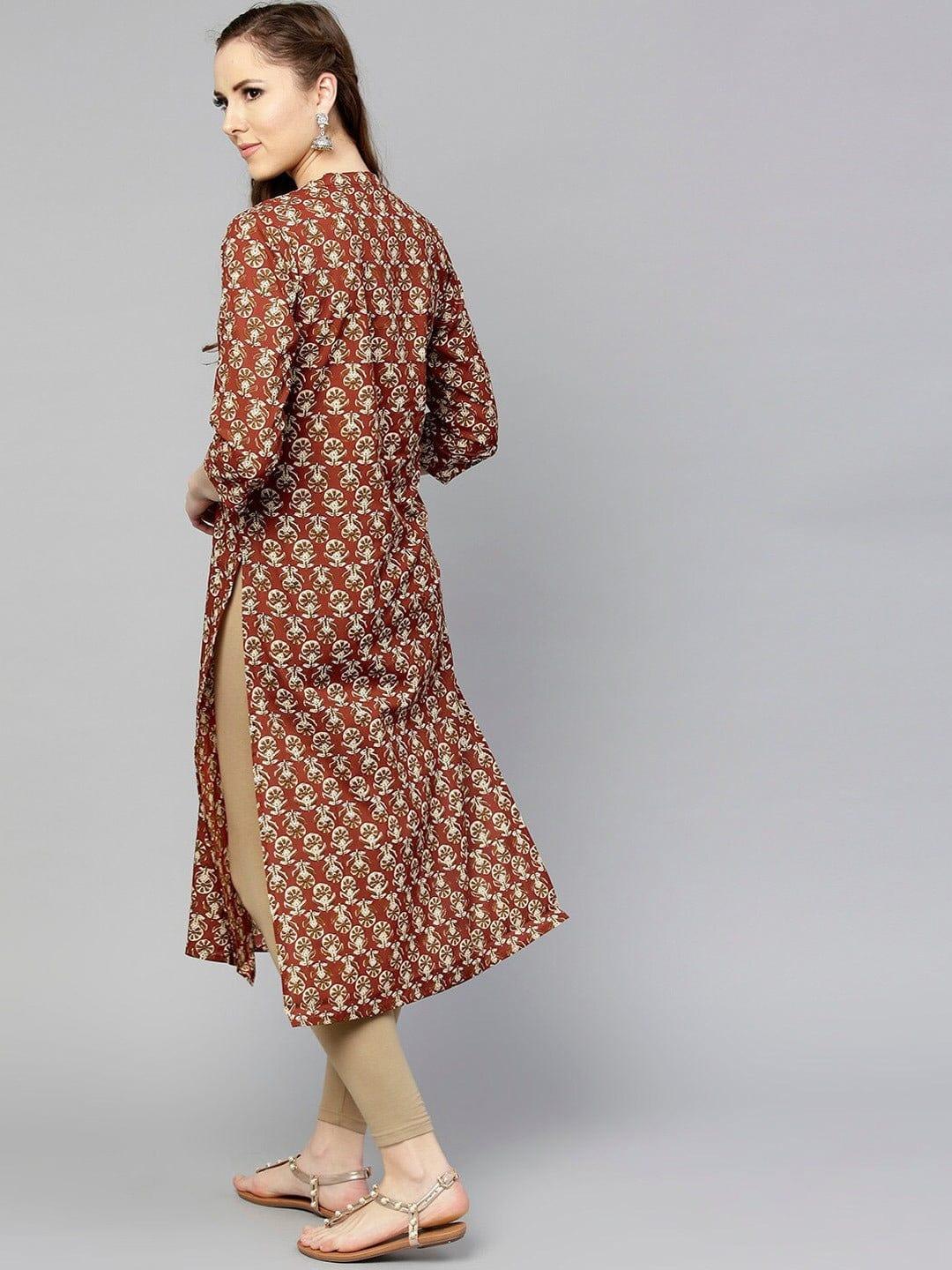 Varanga Women Rust Ethnic Motifs Printed Kurta - Indiakreations