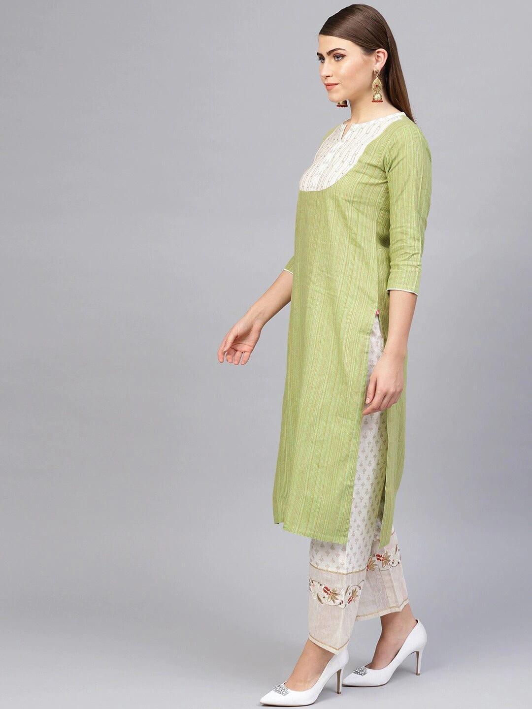 Varanga Women Green Yoke Design Sequinned Kurta with Palazzos - Indiakreations