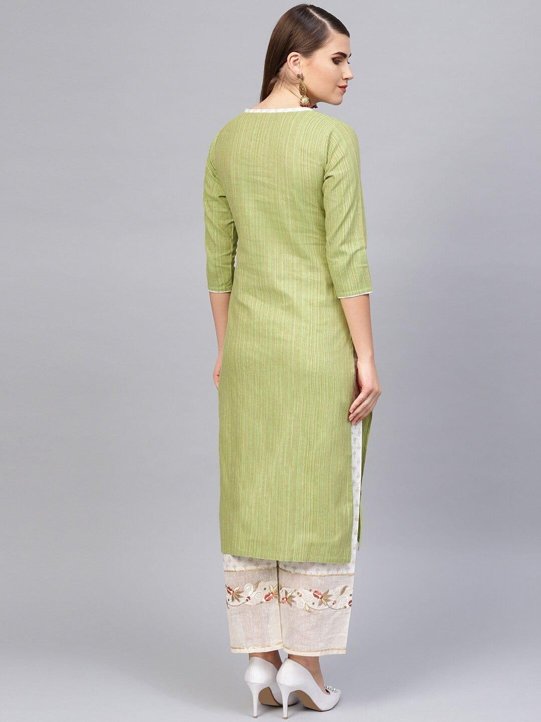 Varanga Women Green Yoke Design Sequinned Kurta with Palazzos - Indiakreations