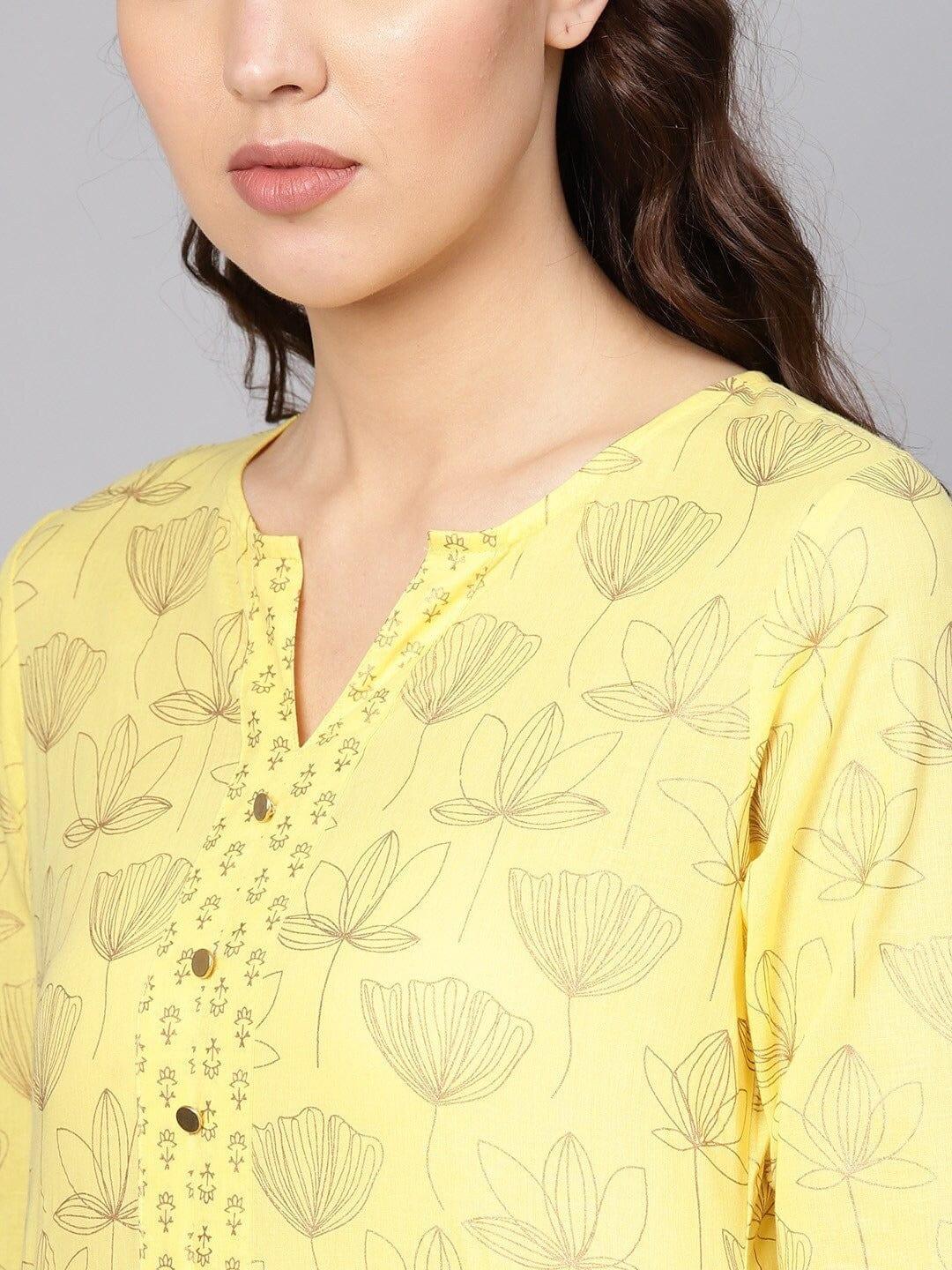 Varanga Women Yellow Floral Printed Kurta with Palazzos - Indiakreations