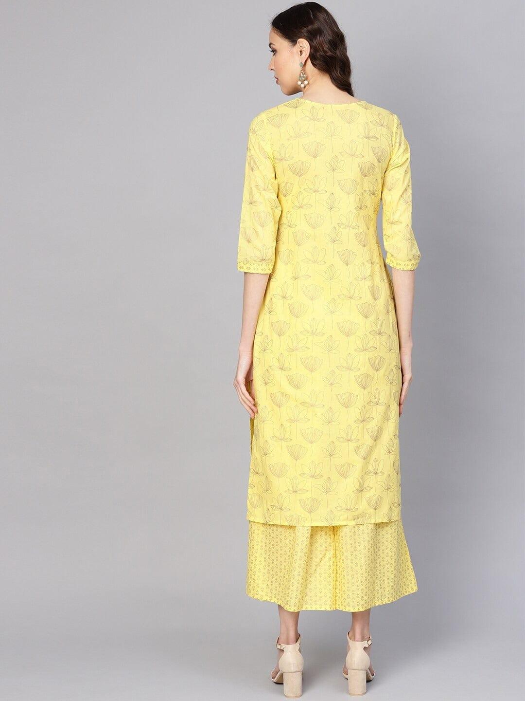 Varanga Women Yellow Floral Printed Kurta with Palazzos - Indiakreations