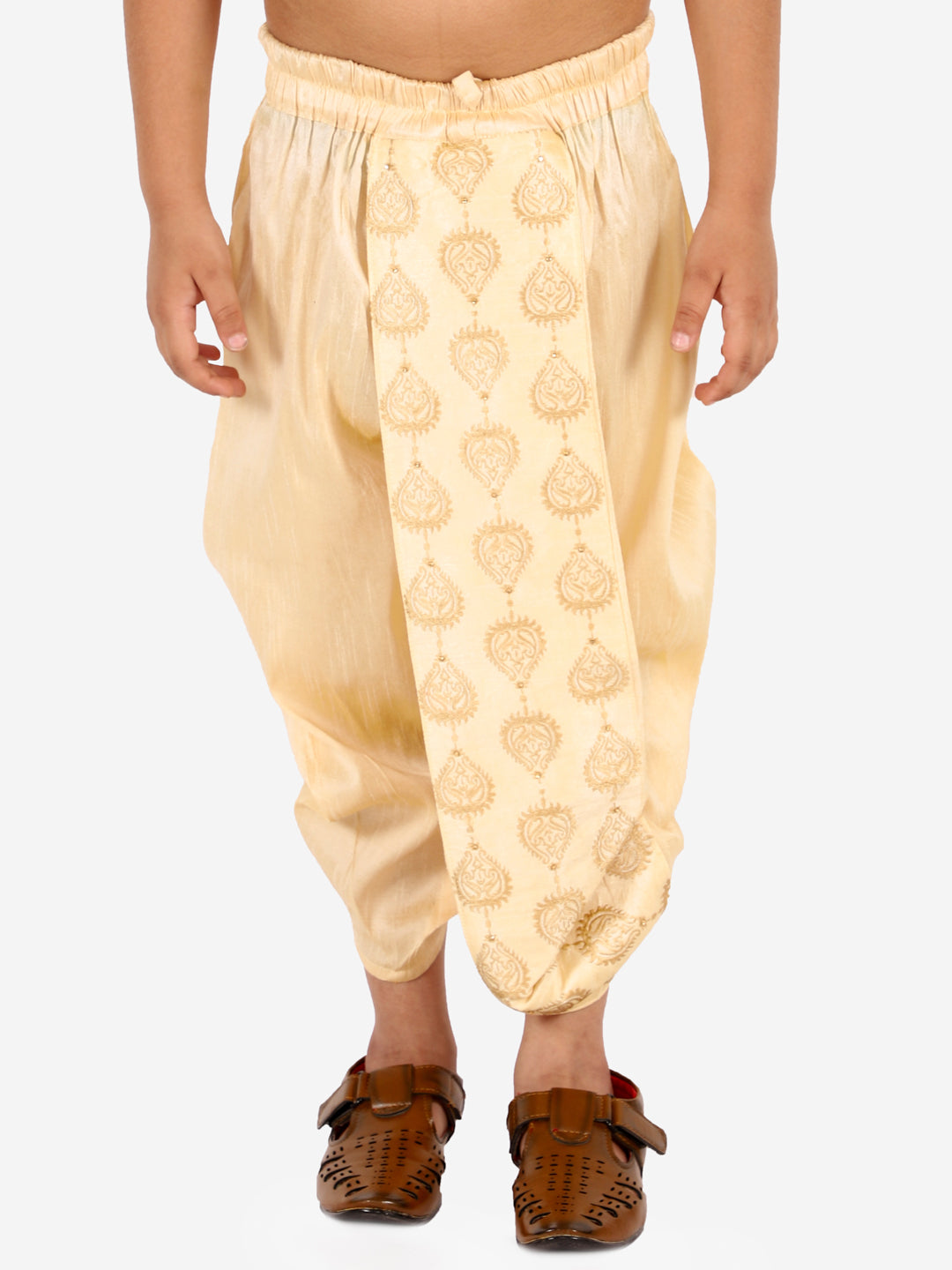 Boy's Gold Traditional Embroidered Dhoti - Vastramay Boys