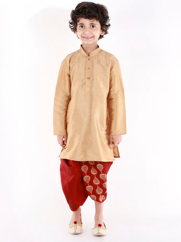 Boy's Maroon Traditional Embroidered Dhoti - Vastramay Boys