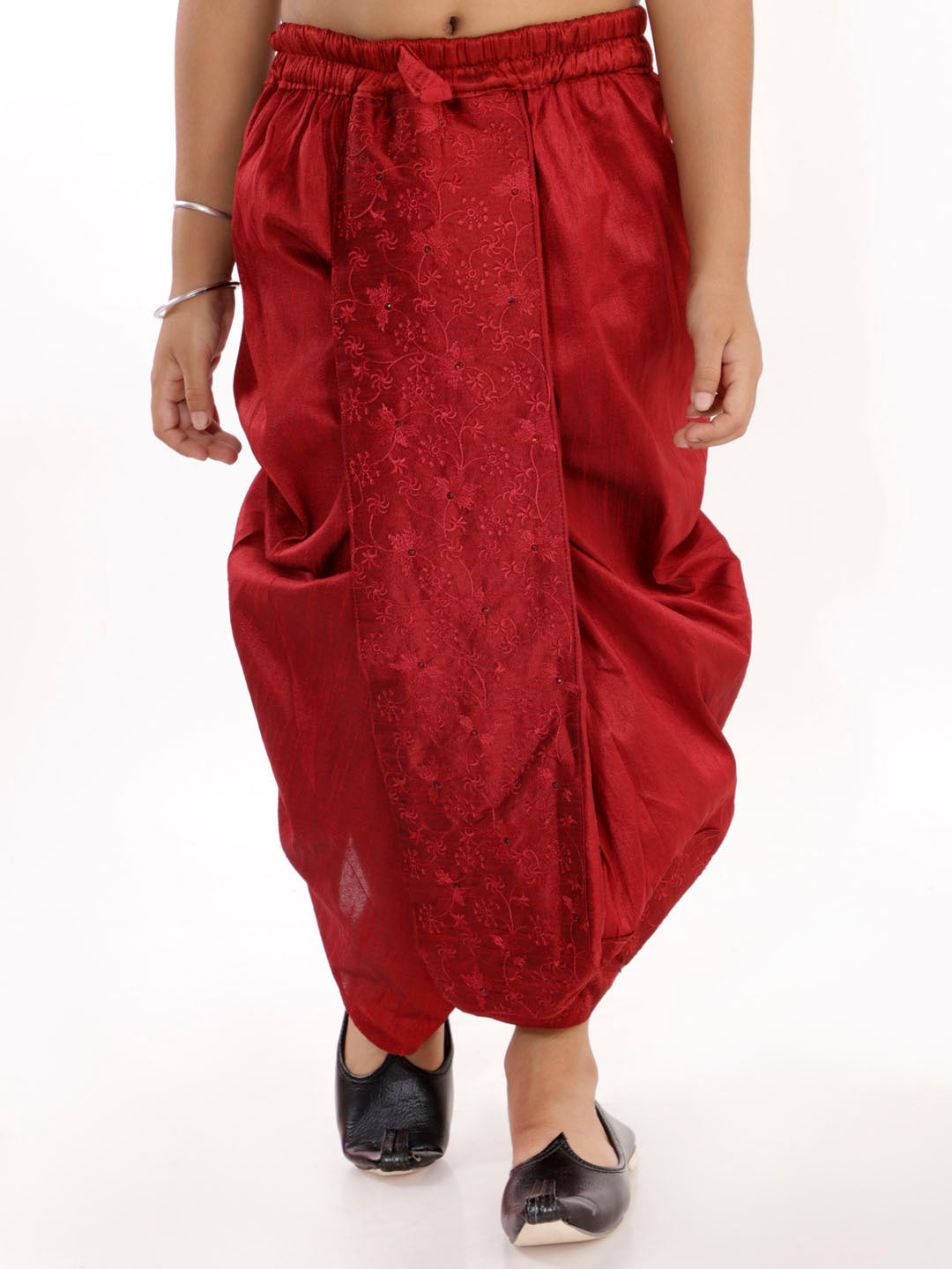 Boy's Maroon Traditional Embroidered Dhoti - Vastramay Boys