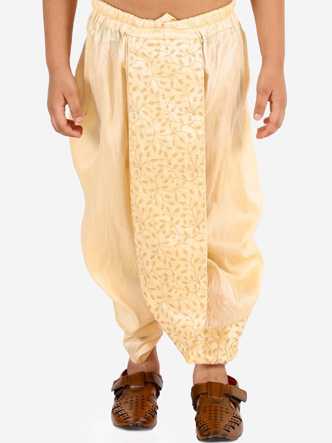 Boy's Gold Traditional Embroidered Dhoti - Vastramay Boys