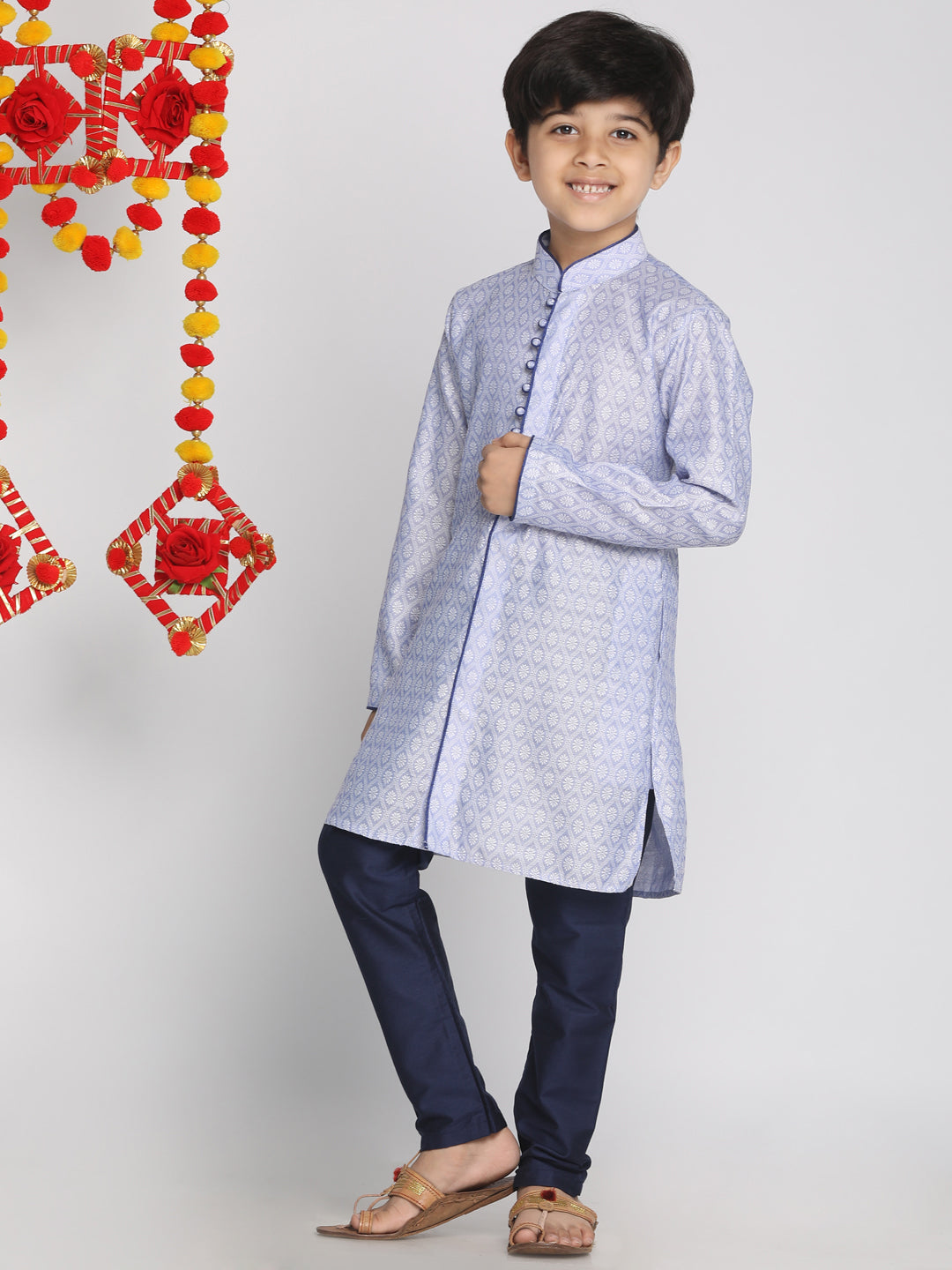 Boy's Lavender And Navy Blue Kurta Pyjama Set - Vastramay Boys