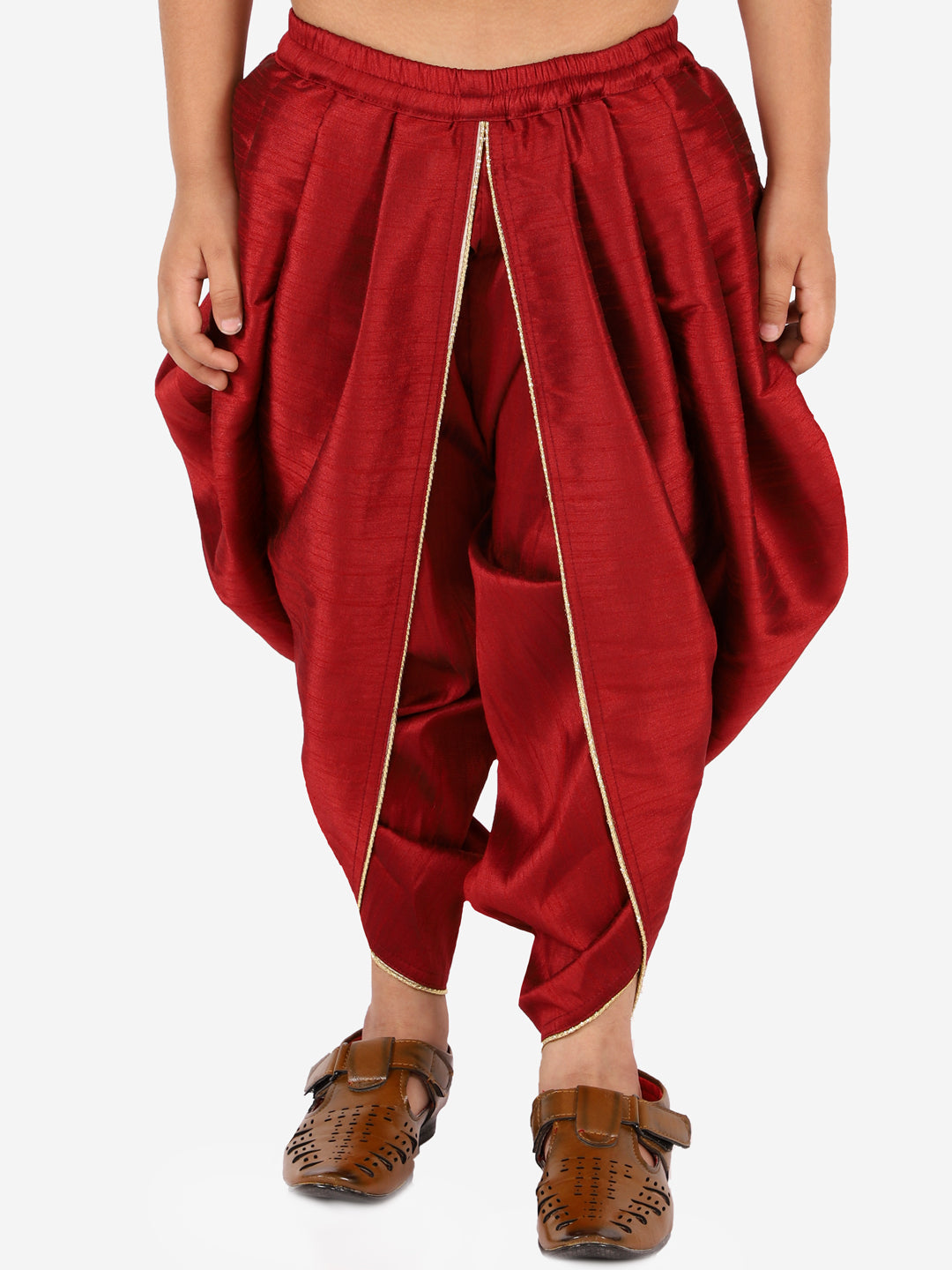 Boy's Maroon Silk Blend Dhoti - Vastramay Boys