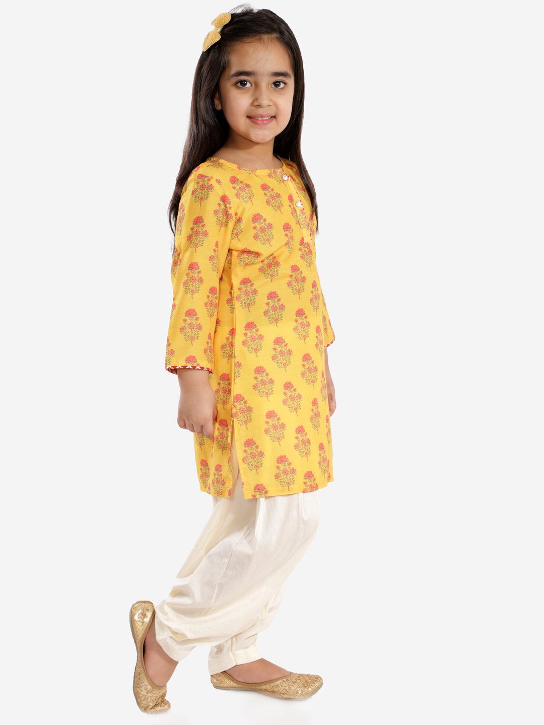 Boy's Multicolor-Base-Mustard And Cream Kurta Patiala Set & Girl's Mustard And Cream Linen Kurta And Patiala Set - Vastramay - Indiakreations