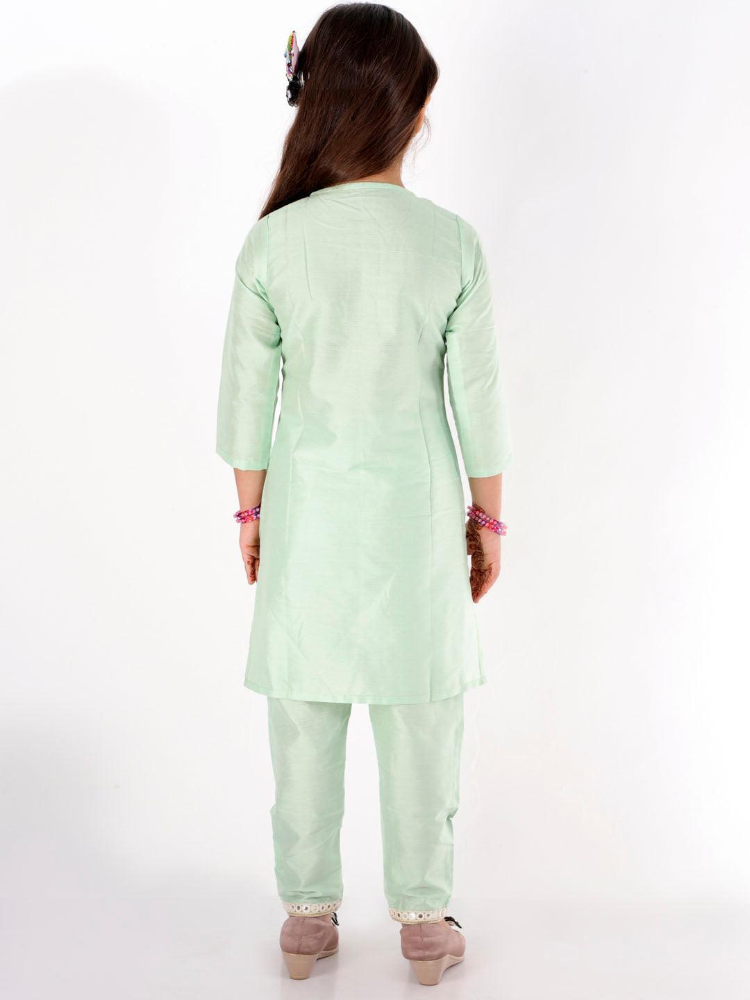 Boy's Mint Green Kurta And Pyjama & Girl's Mirror Work Viscose Kurta And Pant Set - Vastramay - Indiakreations