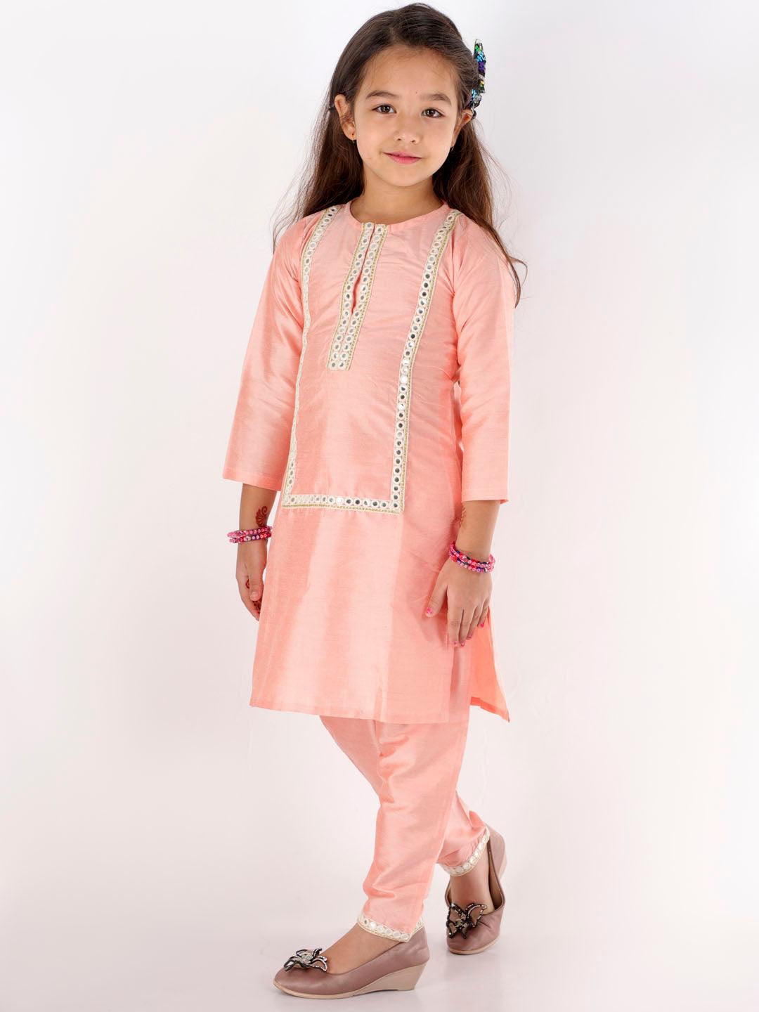 Boy's Pink Kurta And Pyjama & Girl's Mirror Work Viscose Kurta And Pant Set - Vastramay - Indiakreations