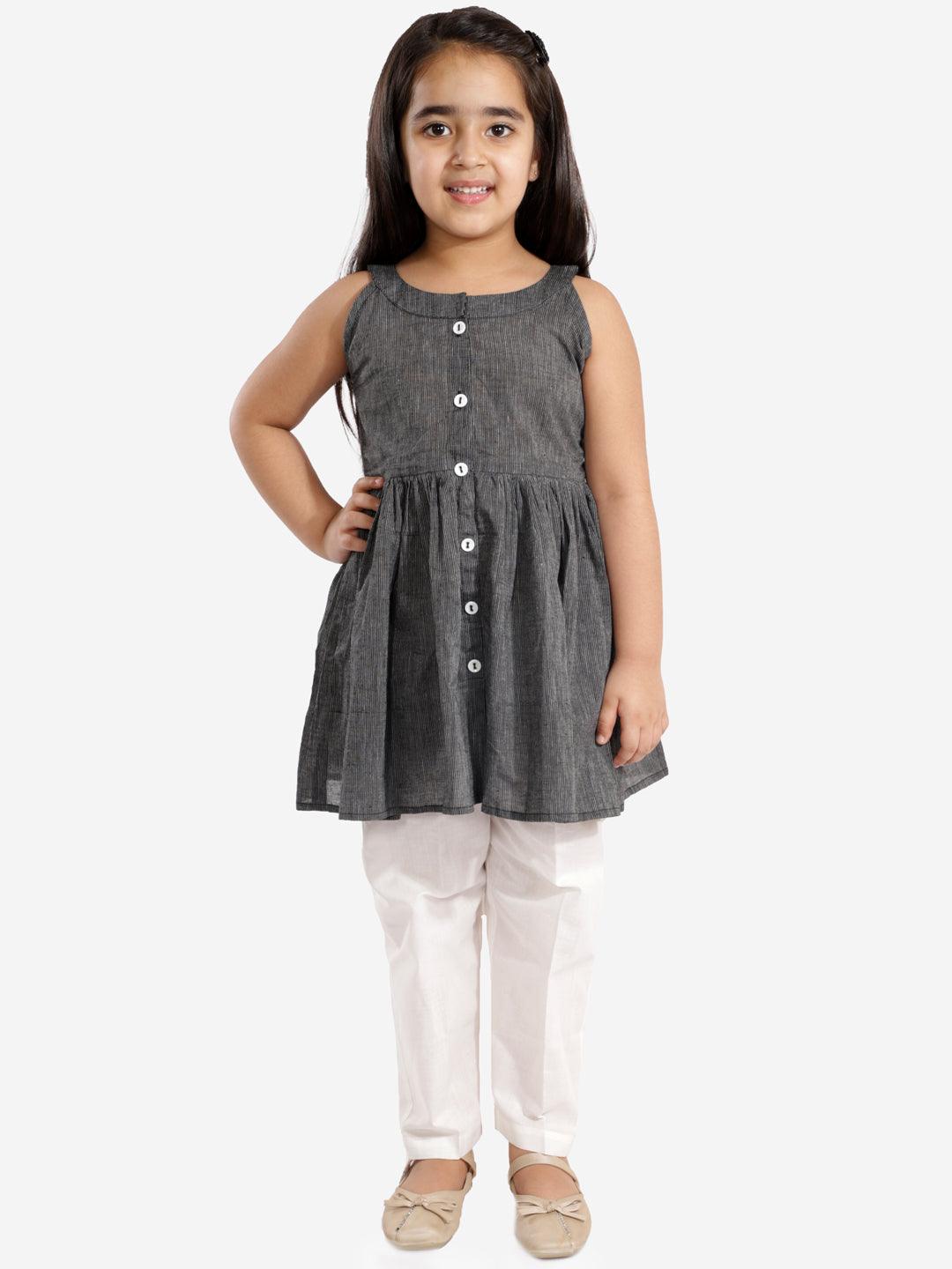 Boy's Black and White Pure Cotton Kurta Pyjama Set & Girl's Handloom Cotton Kurta And Straight Pant Set - Vastramay - Indiakreations