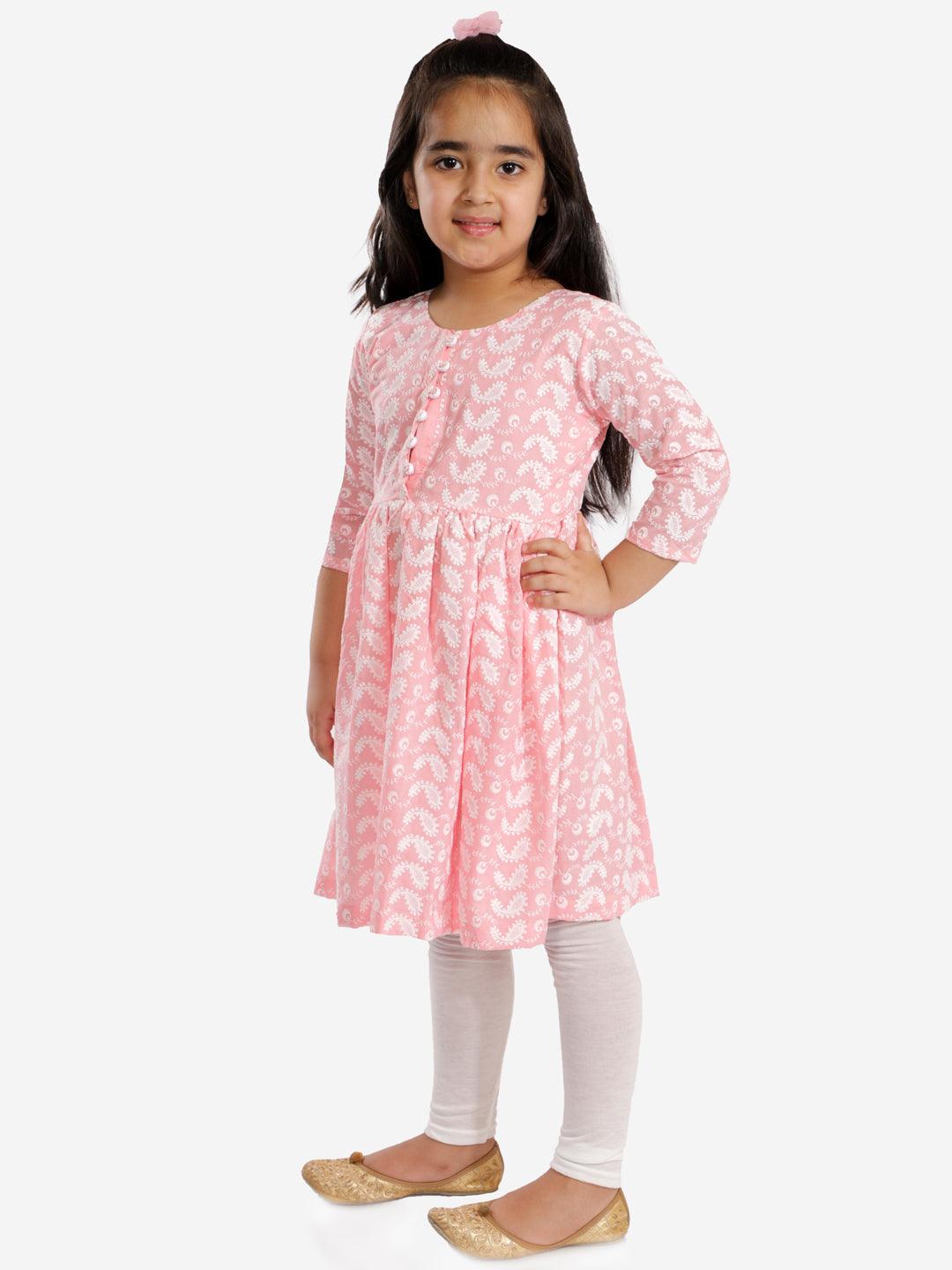 Boy's Pink And White Kurta Pyjama Set & Girl's Chikankari Cotton Kurta And Leggings Set - Vastramay - Indiakreations
