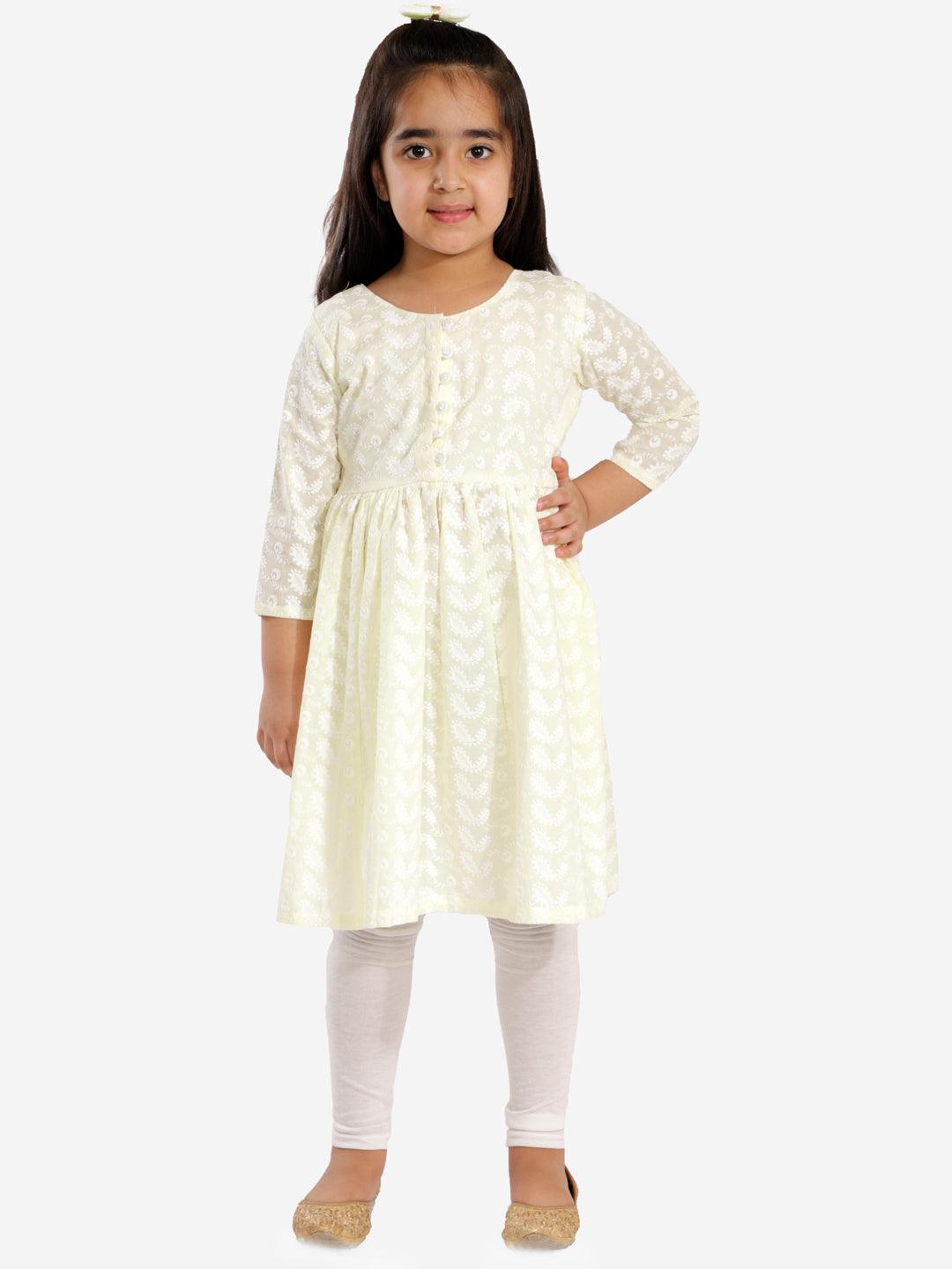 Boy's Yellow And White Kurta Pyjama Set & Girl's Chikankari Cotton Kurta And Leggings Set - Vastramay - Indiakreations