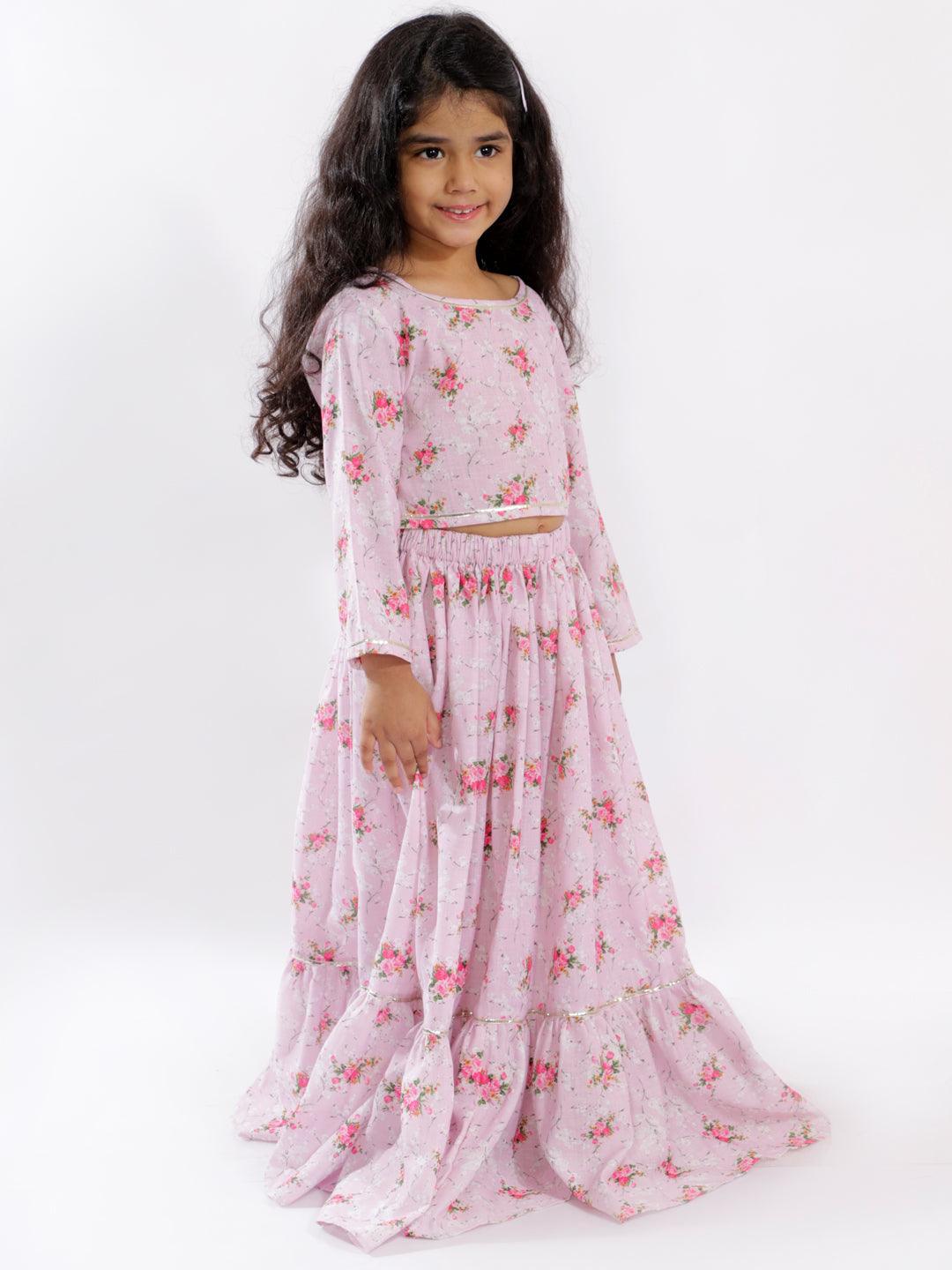 Boy's Multicolor-Base-Pink Kurta Pyjama Set & Girl's Printed Linen Crop Top And Ruffle Skirt Set - Vastramay - Indiakreations